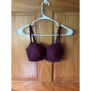 Victoria’s Secret Dream Angels Maroon Lace Lined Demi Bra Size 32DD